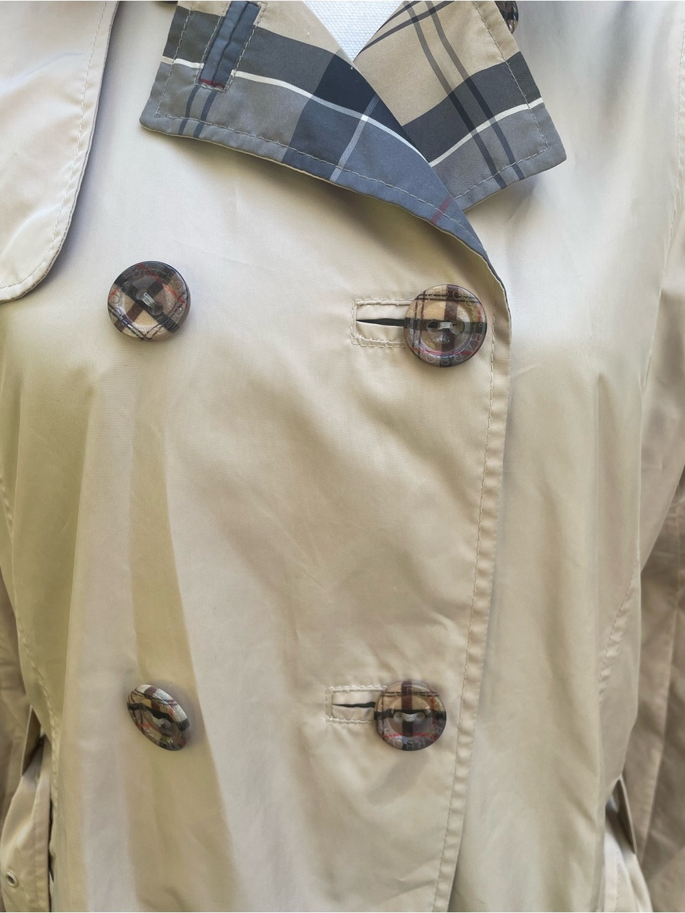 Barbour Reversible Cedar Mac Check Waterproof Jacket Trench Coat Sz UK 14 US 10 - Picture 7 of 12